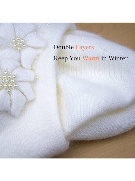 Women\'s Winter Knit Beret Hat Rabbit Hair French Warm Casual Beanie Hat White main image 6
